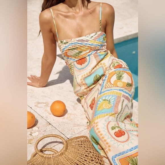 Seven Wonders Agata Midi Dress XS Fruit Print Cotton Rayon Lined Pockets - Picture 1 of 11